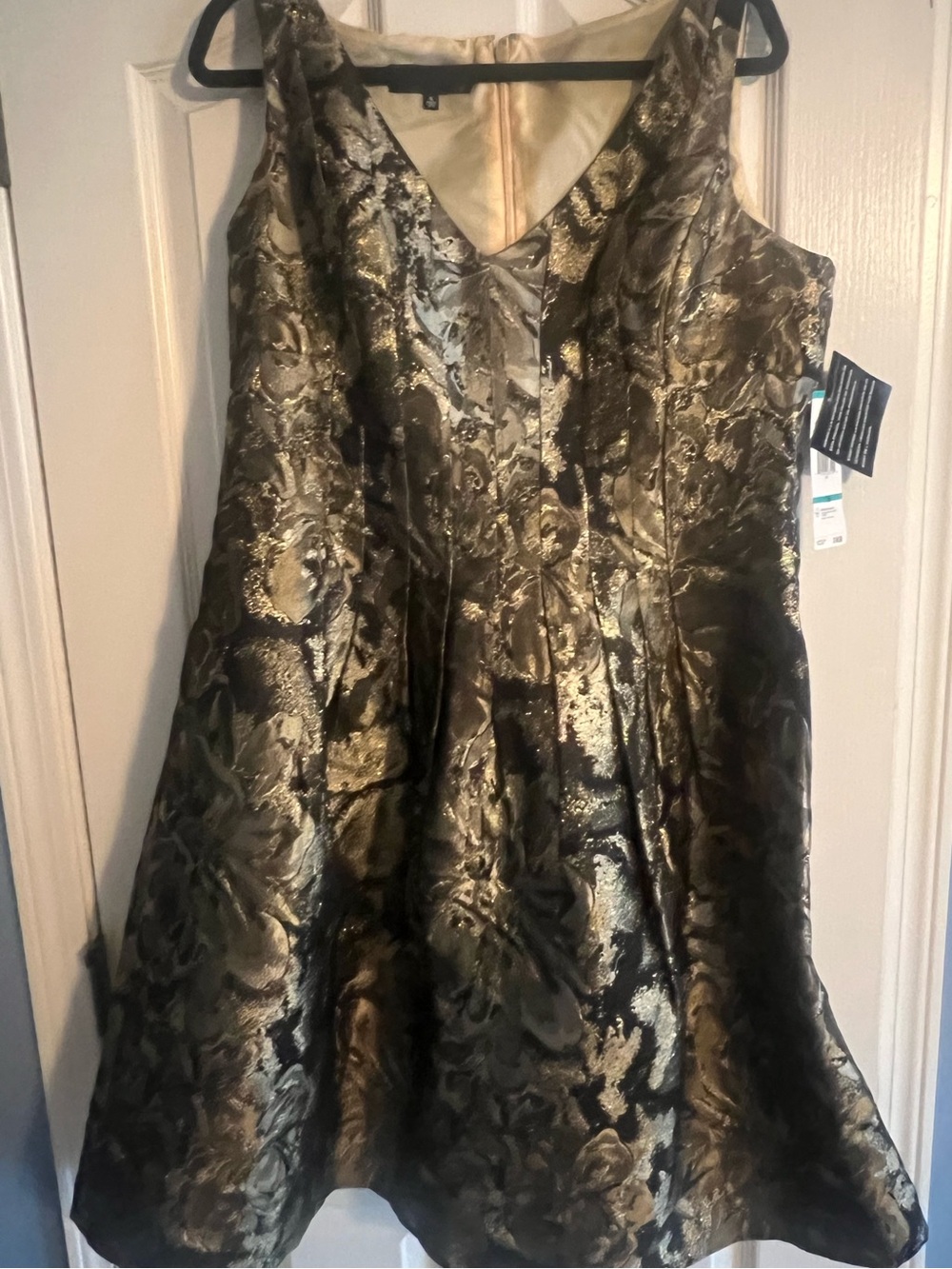 NWT Jones New York Gold and Black Brocade A-Line Dress sz 16